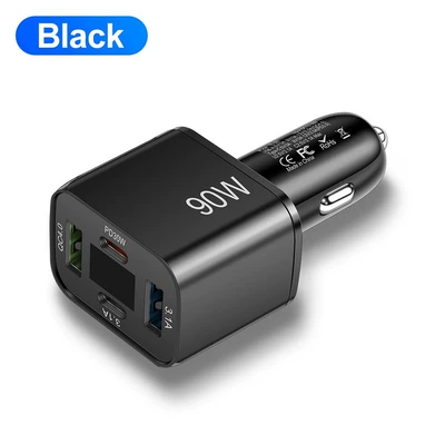 4-Port USB C Car Phone Charger with Led Voltage Display Fast Phone Car Mobile Charging (Mobil şarj cihazları) - black-bag