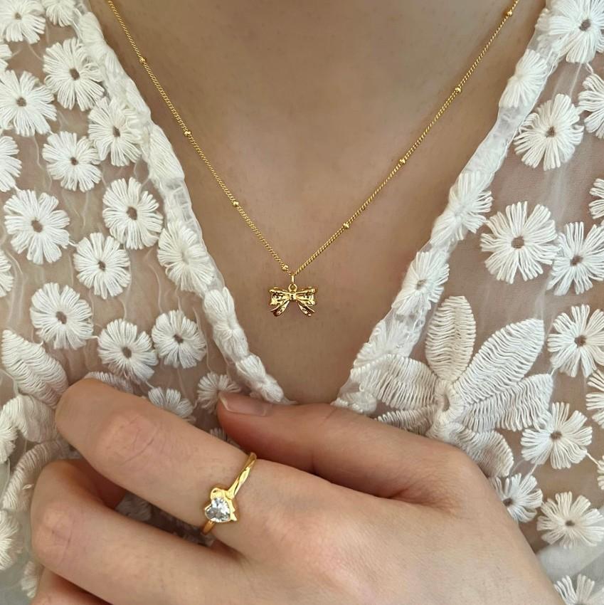 2g Weight 18K Gold Plated Plating Material 18K Gold Plated 925 Sterling Silver Bow Knot Simple Style Pendant Necklace For Women'S