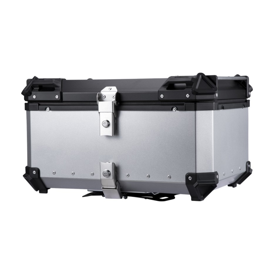Caja de almacenamiento de aluminio plano de gran capacidad Caja de almacenamiento de locomotora de camping 65L Plata / Negro Durable