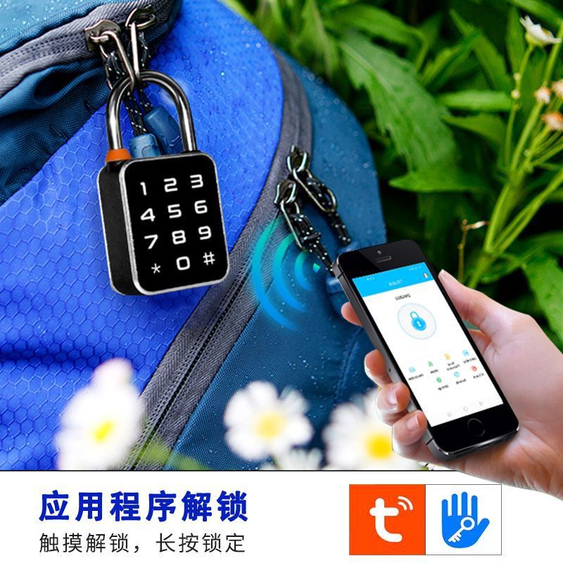 指纹密码挂锁家用防盗电子锁头带钥匙储物柜感应锁智能锁智能柜门