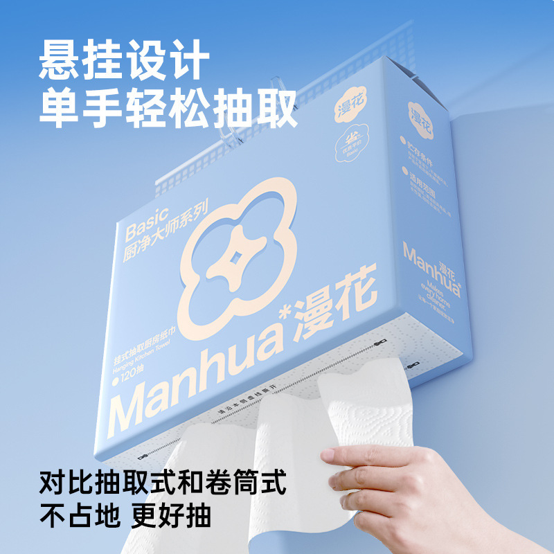 【定制】漫花厨房抽纸家用一次性吸水吸油120抽悬挂抽取式清洁纸|undefined