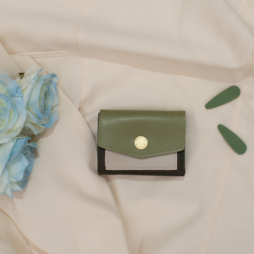 Japanese and Korean women's short contrasting color wallet coin purse card bag temperament multi-card slot retro versatile simple trendy coin clip