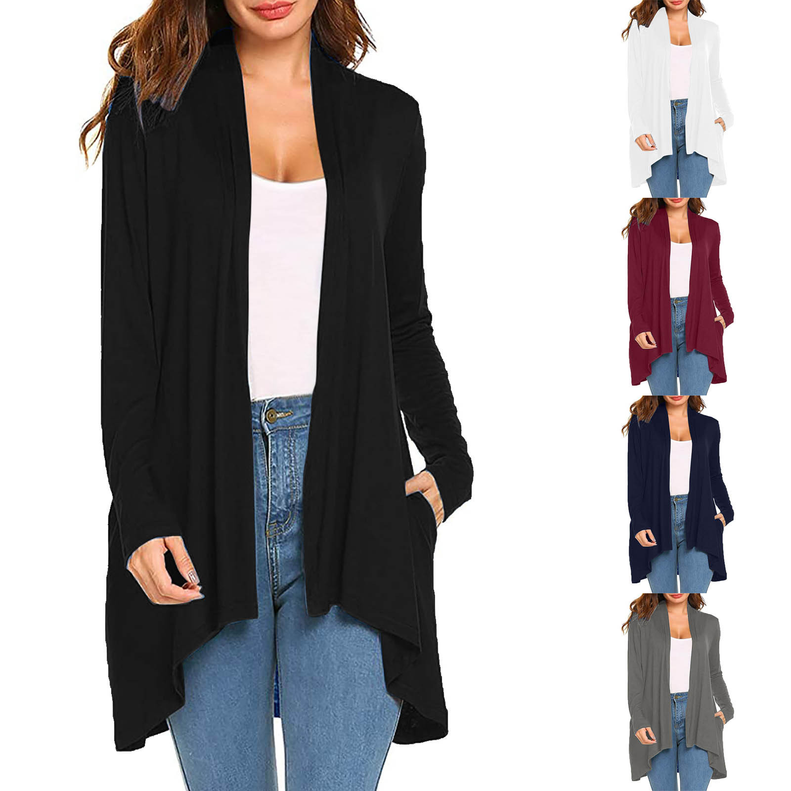 Cross-Border European and American Women's Clothing 2026 Amazon Hot-Selling Women's Knitted Solid Color Long-Sleeve Cardigan Top with Pockets in Stock