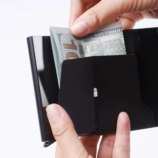 Cross-border for men's anti-theft brush ultra-thin carbon fiber RFID automatic elastic card aluminum alloy card bag bank card wallet