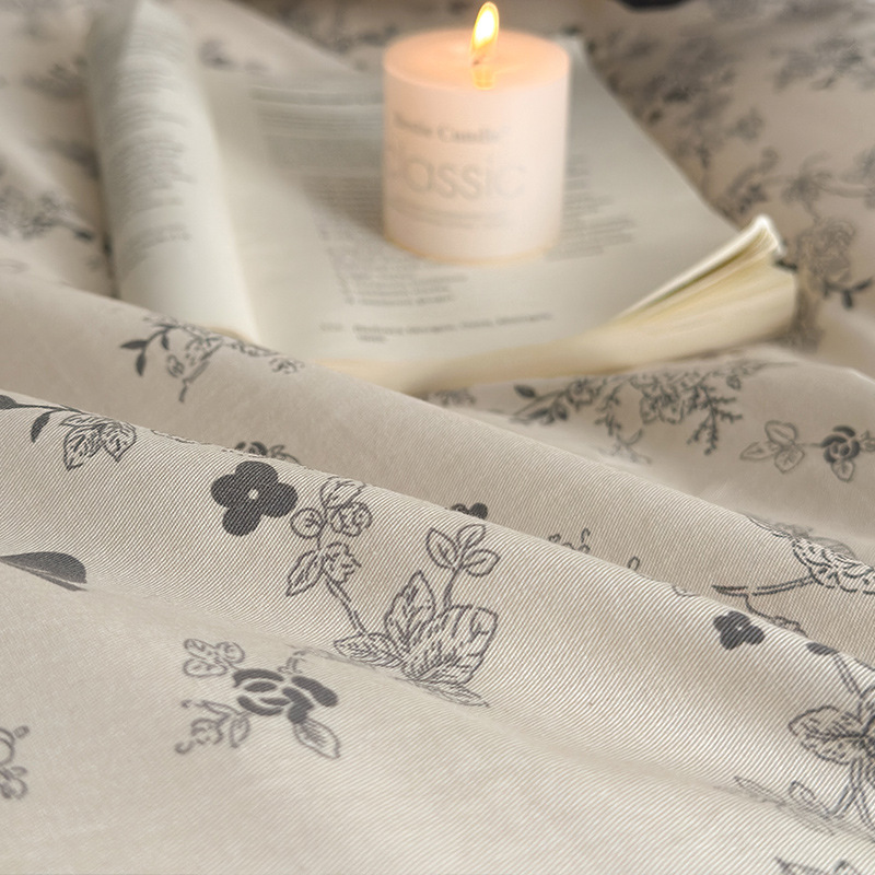 Conjunto de cama de quatro peças em algodão puro, estilo nórdico francês vintage boho boho, com capa de edredom e lençol em renda vintage, ideal para estudantes._voghion.com