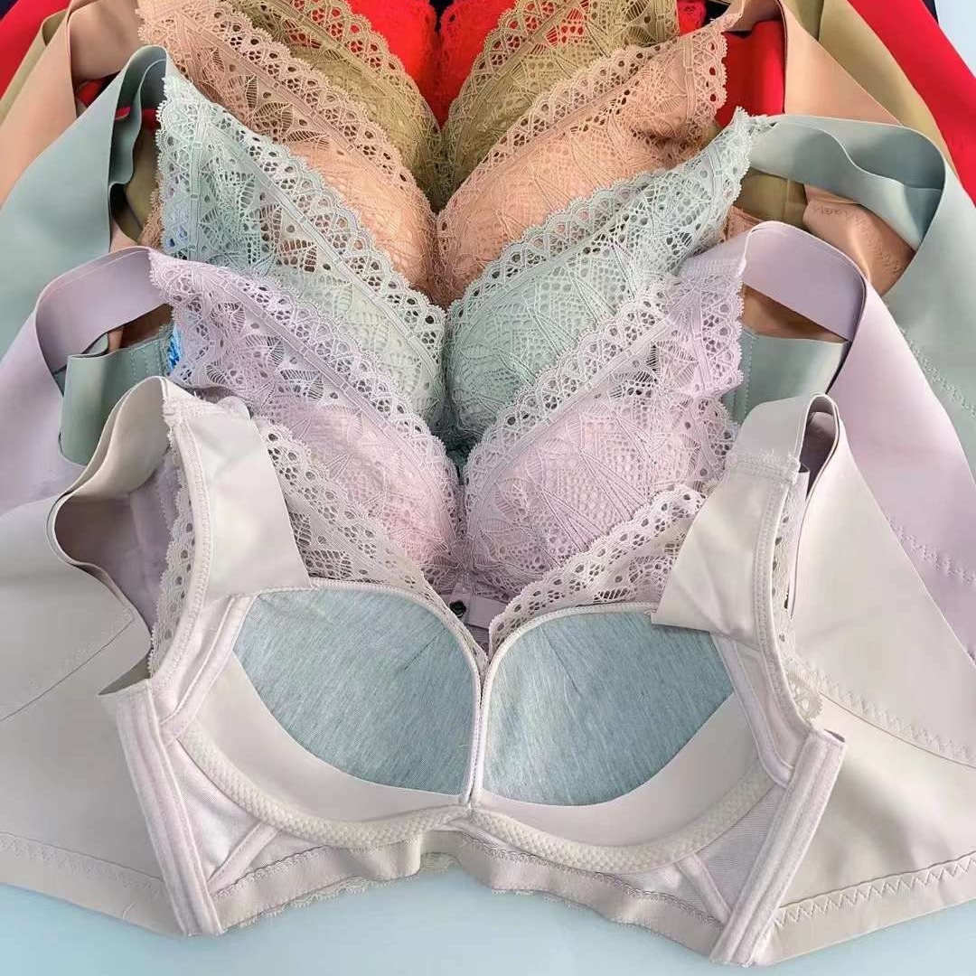 Nuevo sujetador de alta calidad de moda de encaje jacquard transpirable y cómodo ajuste lateral de pecho de cuatro botones ropa interior mujer