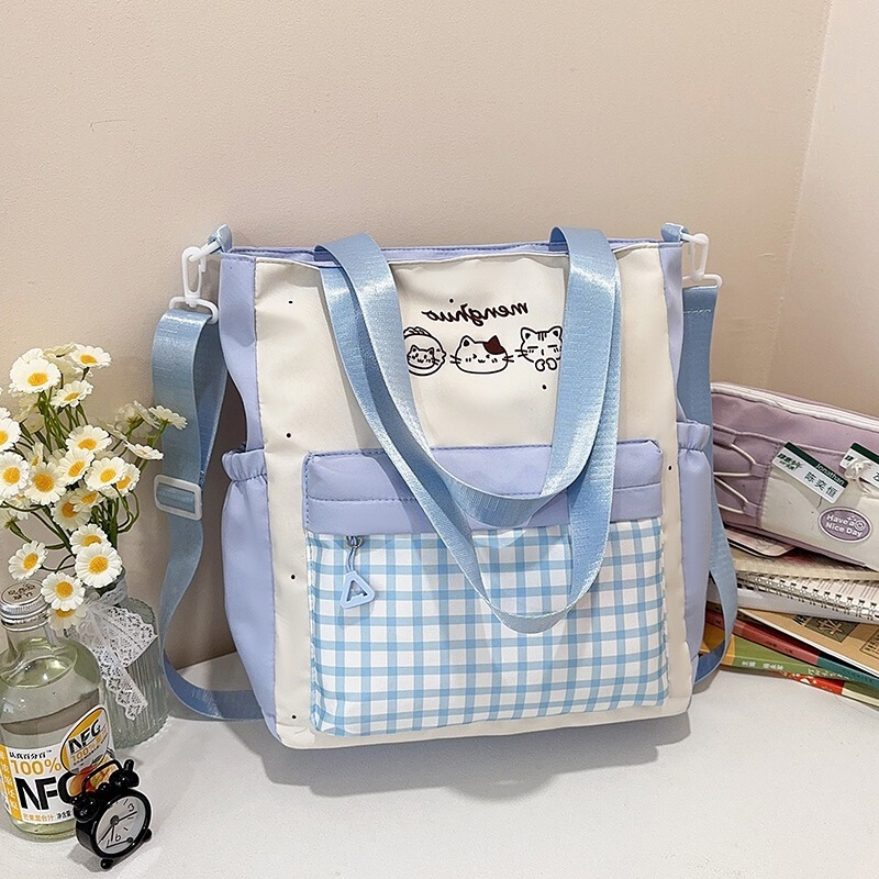 Checkered Tutoring Bag, Fresh and Stylish Crossbody Bag, High-Value Cute Shoulder Bag for Elementary School Students, Girls' Junior High School Tote Bag Checkered Tutoring Bag, Fresh and Stylish Crossbody Bag, High-Value Cute Shoulder Bag for Elementary School Students, Girls' Junior High School Tote Bag