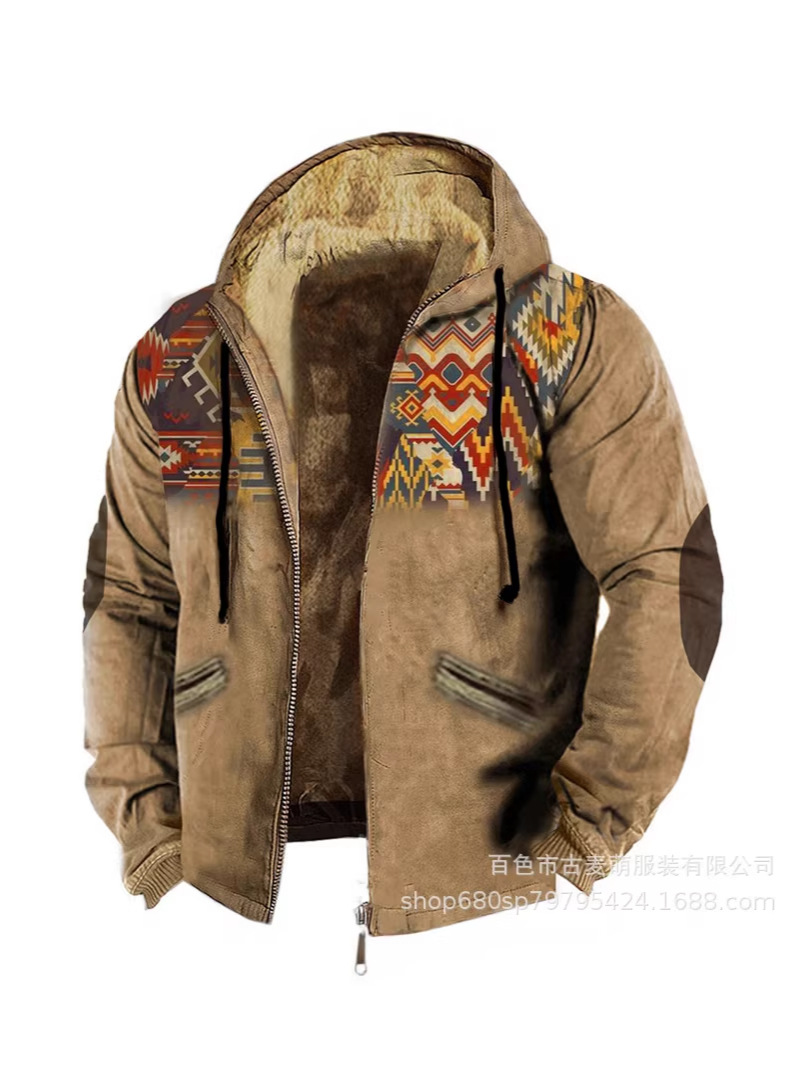Cross-Border Hot-Selling Vintage Distressed Printed Cotton Zip-Up Sweatshirt Jacket