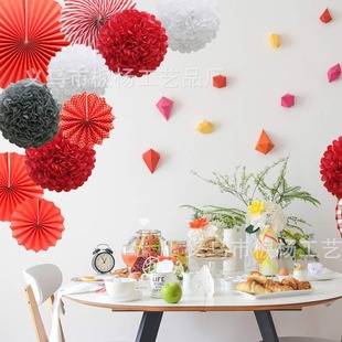 European and American Wedding Decoration Round Paper Flower Fan Set Home Party Birthday Decoration Paper Fan Flower Paper Flower Ball