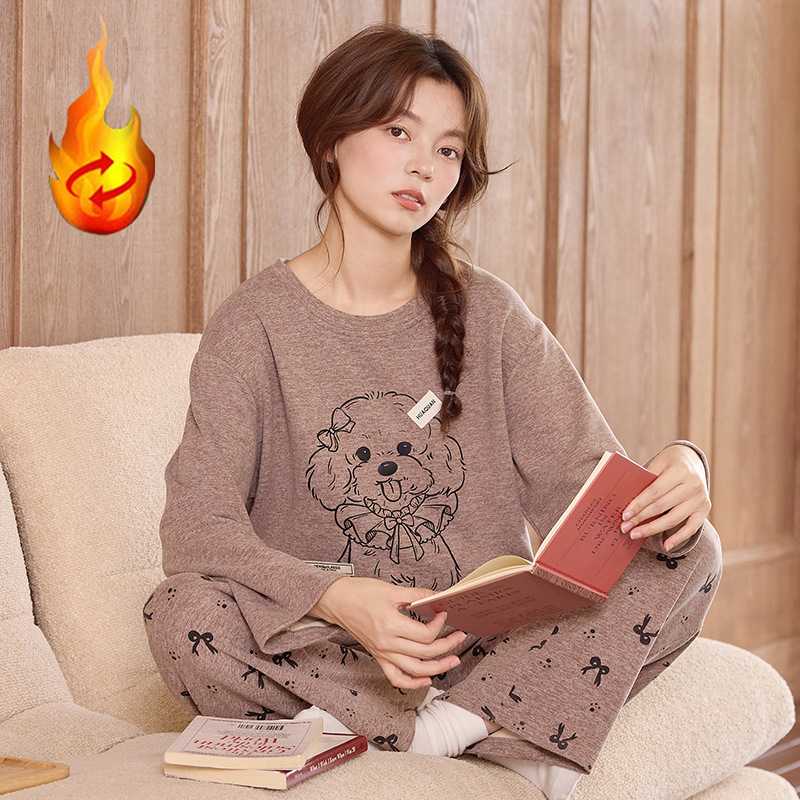 2025新款德绒长袖睡衣女秋冬季卡通可爱休闲圆领家居服可外穿套装|undefined