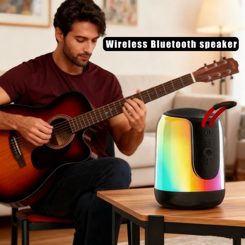 Cross-Device Bluetooth Speaker for Home and Outdoor Camping, Easy to Carry, Loud Sound, Colorful Lights