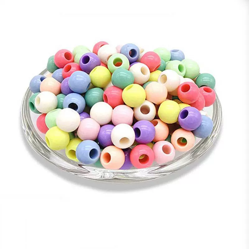 亚克力马卡龙彩色大孔珠塑料圆珠实色珠子发绳直孔散珠饰品配件