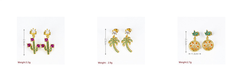 Fashion Cactus Palm Tree Copper Plating Zircon Drop Earrings 1 Pair display picture 2