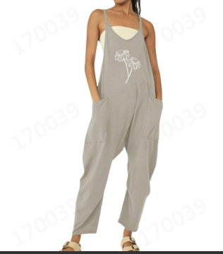 Ropa de mujer europea y americana 2024 verano nuevo estilo Amazon casual bolsillo tirantes de punto pantalones de una pieza pantalones con tirantes mujeres image 24
