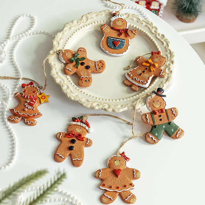 Cross Border Christmas Tree Vintage Gingerbread Man Accessories Resin Hand-painted Gifts Cute Small Pendant Christmas Tree Decorations
