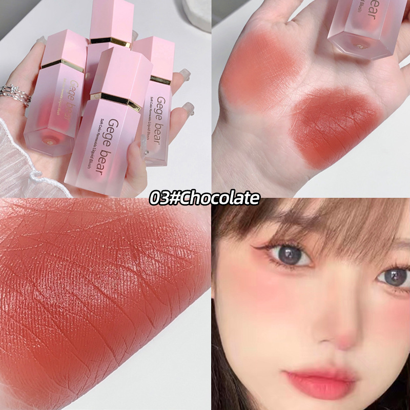 Gege bear blush líquido de polvo transparente, hidratante, claro, blanqueador y tonificante, rubina mate natural para jóvenes.