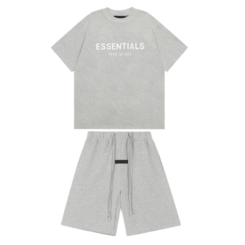 FOG de doble línea ESSENTIALS letras de silicona estéreo flocado de manga corta pantalones cortos deportivos casuales de la calle para hombres y mujeres de moda