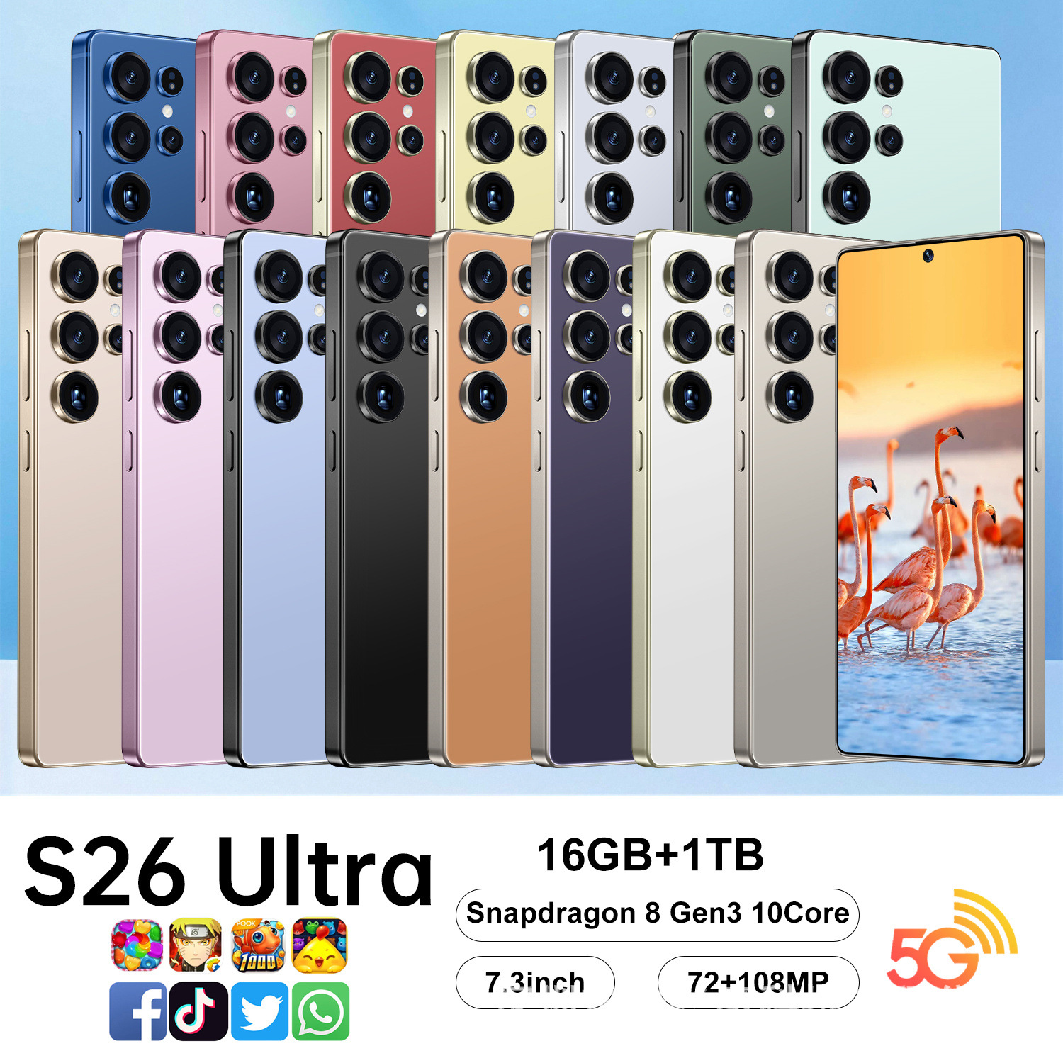 Kindergarten Hot-Selling Cross-Border Mobile Phone S26Ultra 16+1Tb Android 12 Smart Foreign Trade Mobile Phone 7.3inch Large Screen