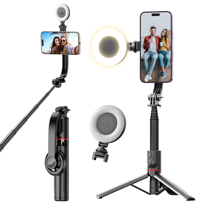 L20携帯自撮り棒磁気吸引直播スタンドbluetooth撮影三脚ミニ撮影補助灯伸縮棒