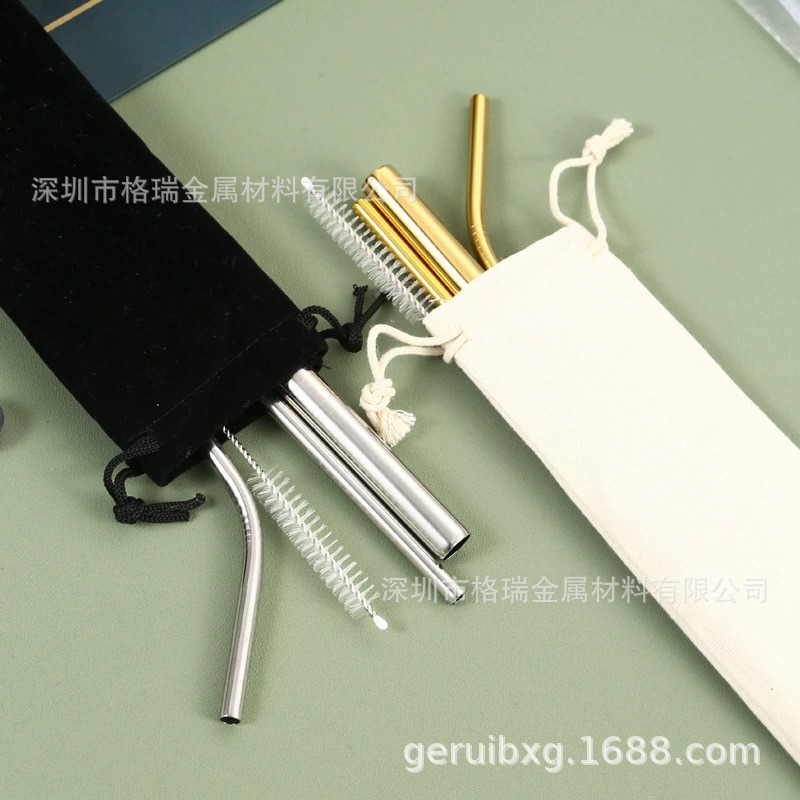 (Cross-border trading), straw stainless steel, set 3