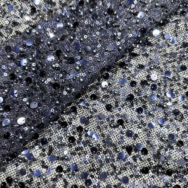 Fabricantes de comercio exterior transfronterizo punto bordado de polvo de polvo brillante tela vestido de boda ropa de moda tela