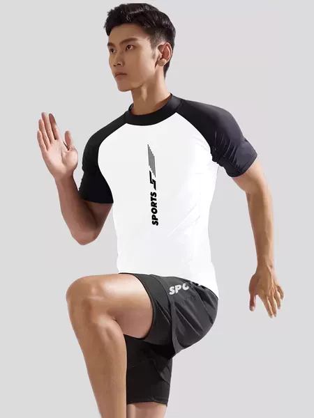 Hu Run Men's Swimsuit Swimming Trunks suit Men's Anti-embarrassment Pants Boys Short-sleeved Top Teenager Adult Swimsuit