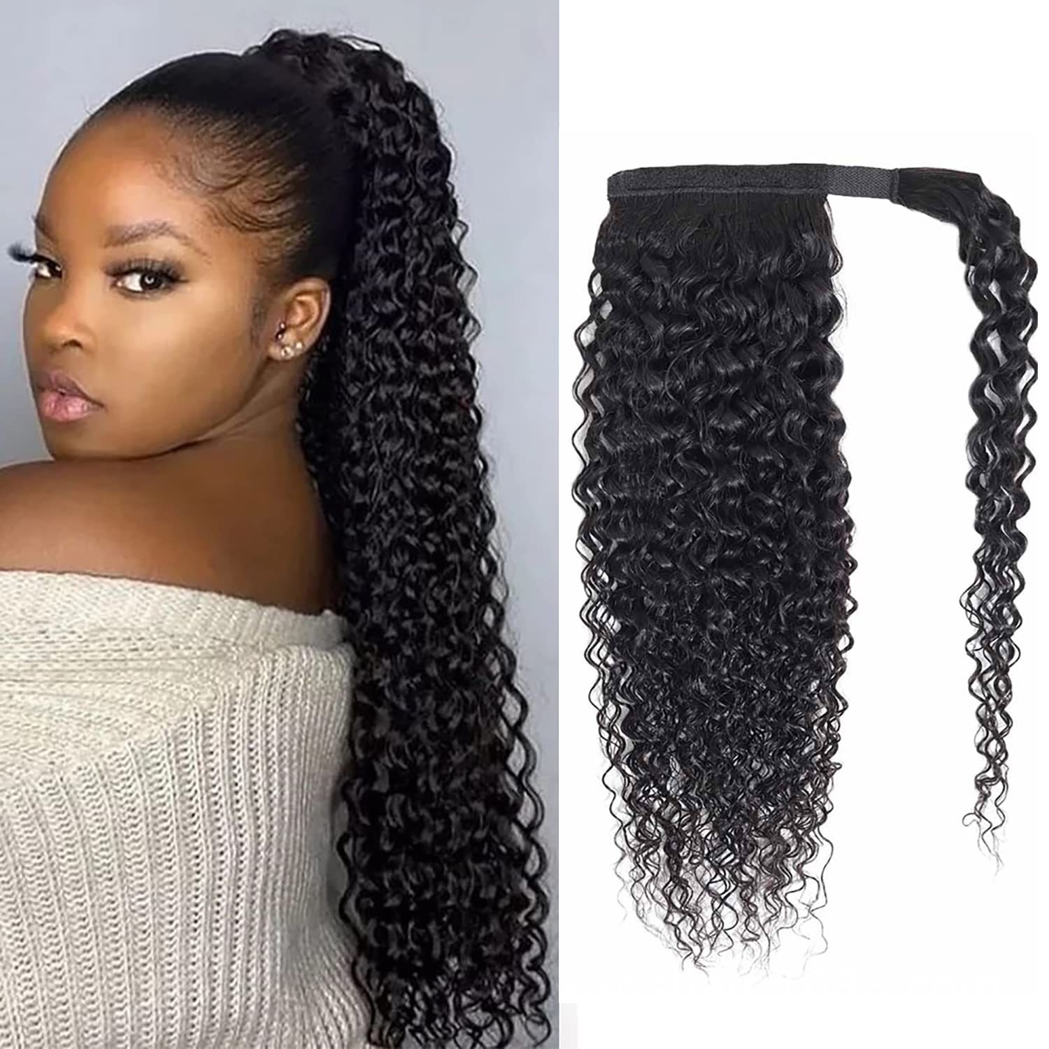 Kinky rizado velcro ponytail pelo real Cola de Caballo Pelo Rizado peluca transfronteriza