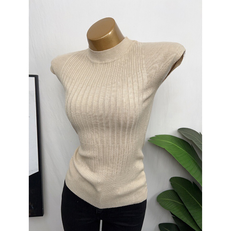 in stock South Korea Dongdaemun Early Spring New All-match Slim-fit Slimming Sexy Sleeveless Thread Knitted vest T-shirt Top