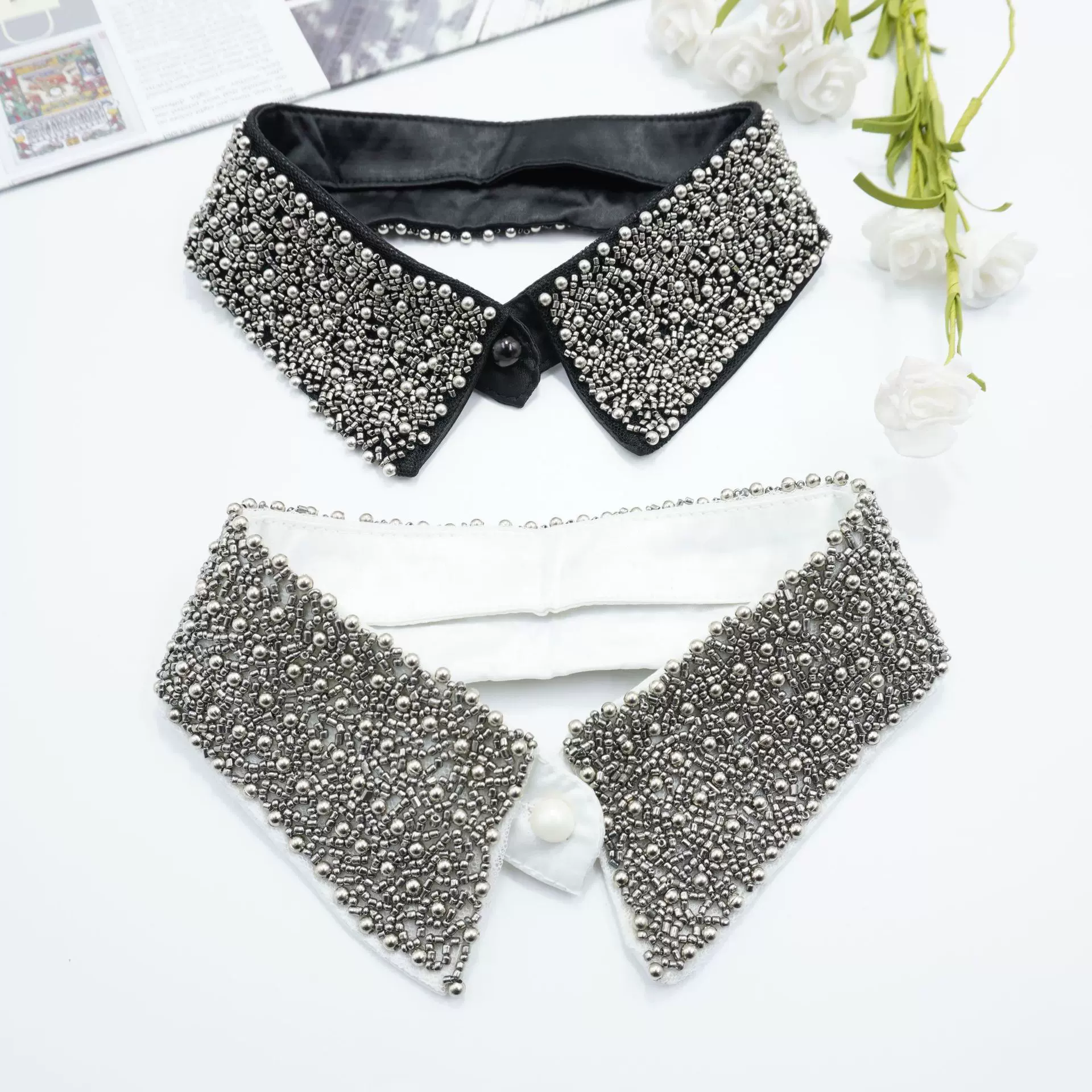 鹂鸿元朋克风重工钉珠精美高端搭配毛衣裙子时尚假领子服装配件