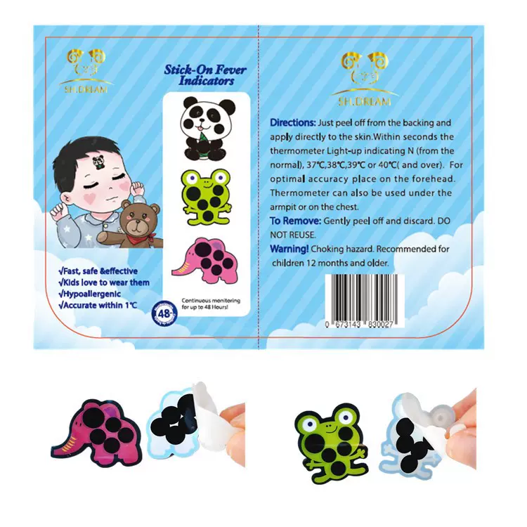 儿童额头测温贴 液晶显色宝宝温度计 吸塑款卡通母婴额温贴