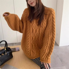 純色巻きジャカード菱格プルオーバーセーター女性秋冬新作デザイン高級感ゆるいニット上着女性