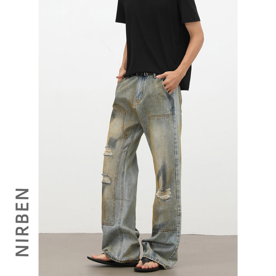 Quần jeans nam dáng ống loe nhẹ cạp vừa phong cách đường phố — Màu xanh dương
