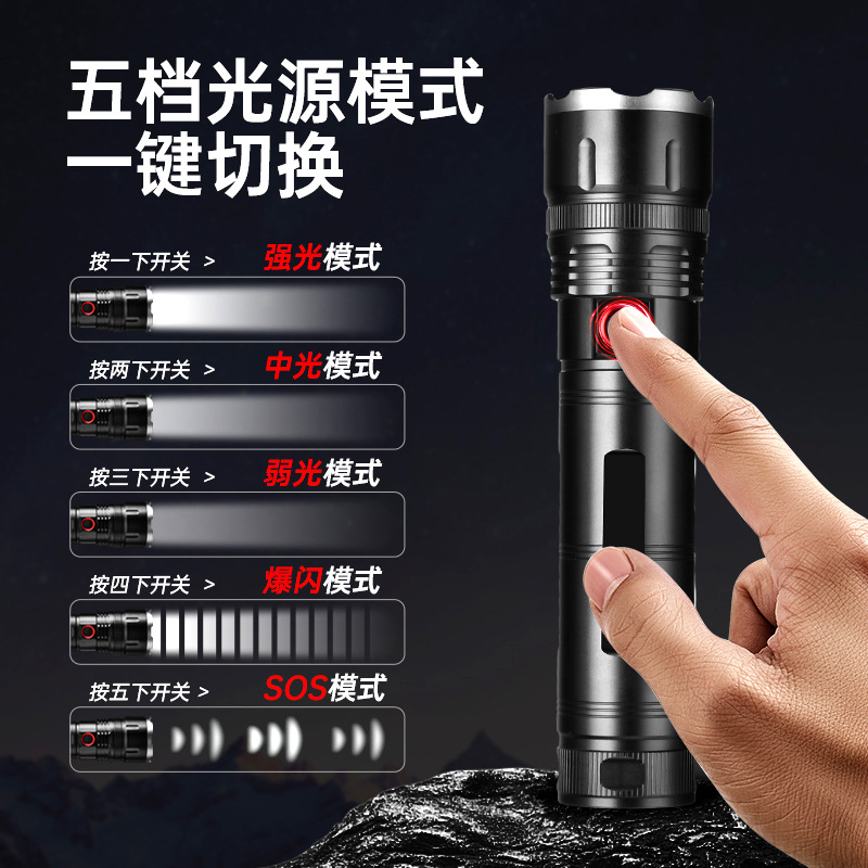 De alta potencia láser pistola linterna fuerte luz recargable zoom telescópico Super brillante de largo alcance linterna al aire libre