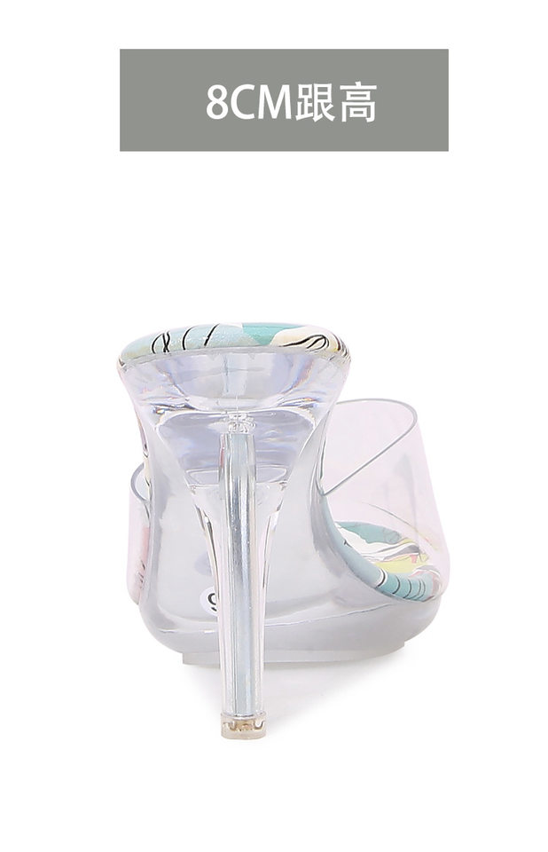 Dép sandal nữ quai ngang hở mũi gót cao pha lê trong suốt — Màu mơ, Màu xanh lam chi tiết 8