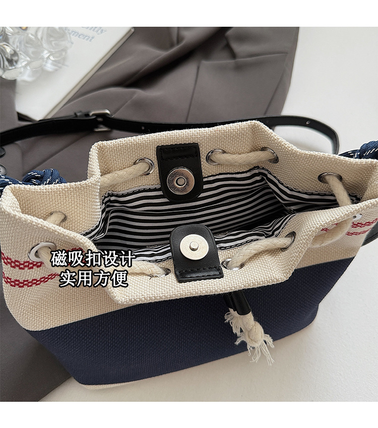 This year, the popular niche design bags are the 2025 new women's versatile canvas crossbody bag and the color-blocking hand-held bucket bag Item Picture