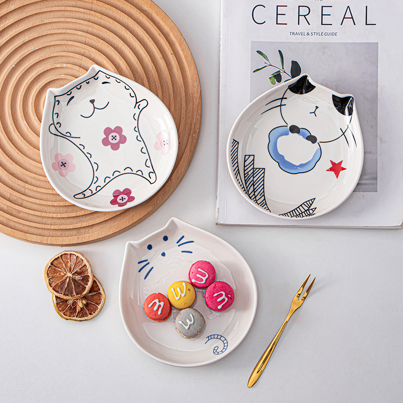 Creativo gatos de cerámica adorable modelado platos de frutas ensalada frías nueces platos cubiertos al por mayor