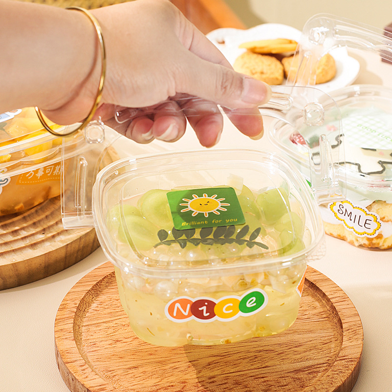 冰粉碗水果捞千层慕斯手提花篮蛋糕盒豆乳盒透明一次性野餐包装盒