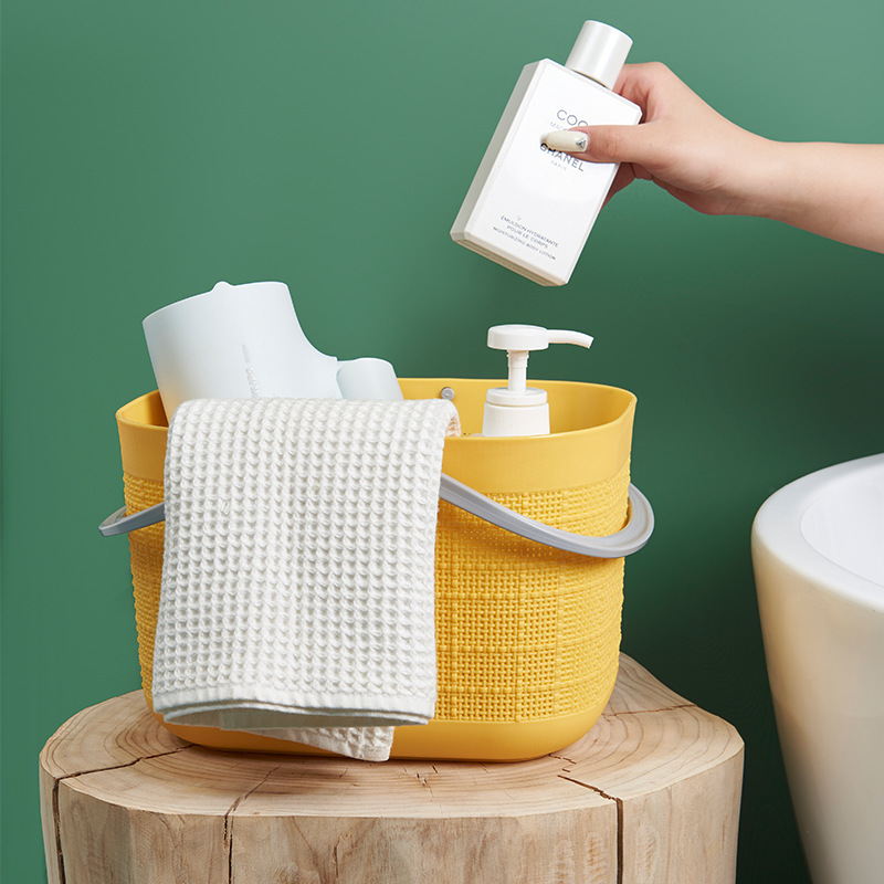 Plastic Handheld Shopping Basket Home Fruit and Vegetable Storage Box Sanding Style Hessian Texture Drainage Display Basket