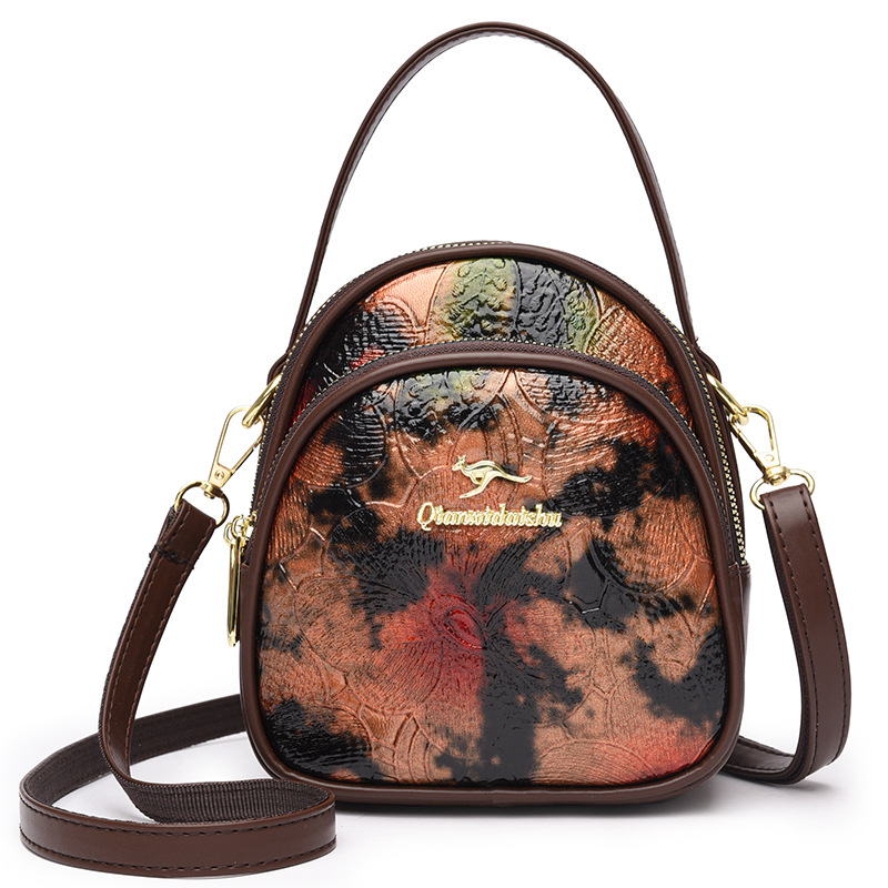 Bolsa de moda transfronteriza de madres de mediana edad, bolso de hombro de impresión de cuero blando, 2024 nuevo estilo chino de damas, bolso de mochila