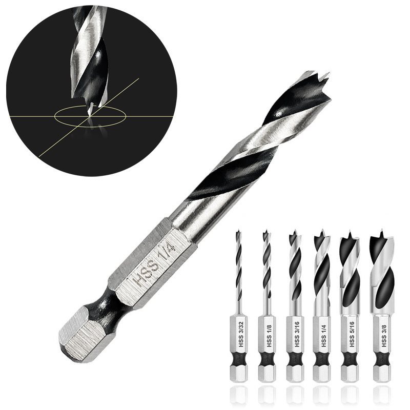 一体式 六角柄三尖木工钻头打孔支罗钻电钻转头木材木板开孔