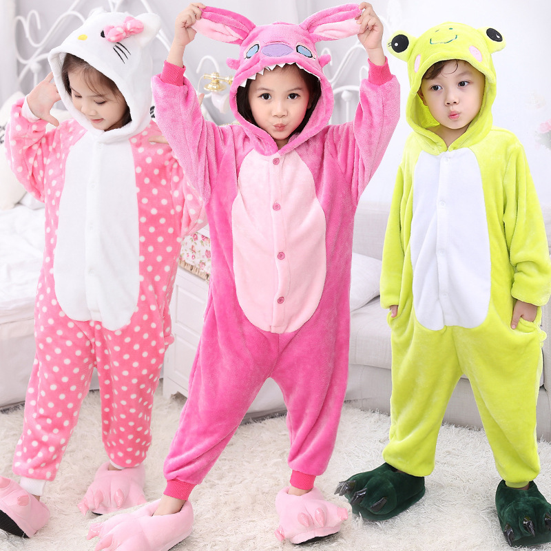 Otoño e Invierno dinosaurio niños pijamas de una sola pieza de franela de dibujos animados animal niño niña bebé manga larga coral homewear