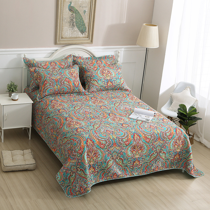 Couette en coton délavé à fleurs de style américain, couette en coton pur, housse de lit pastorale, ensemble de trois pièces, couette imprimée d'été fraîche et respirante avec climatisation_voghion.com