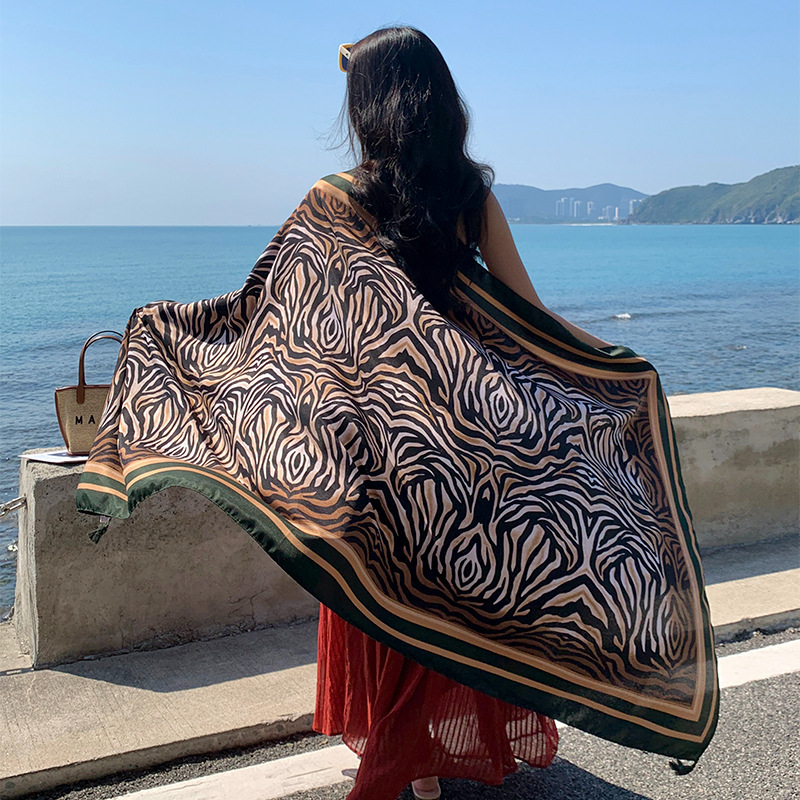 Estilo coreano cebra rayas borla larga bufanda playa viajes protección solar sombrilla chal algodón sensación de lino toalla playa para las mujeres
