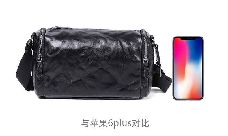 Túi đeo chéo nam da bò thật vân vân tay, túi đeo vai nhỏ gọn 29×11×17 cm — Màu đen chi tiết 10