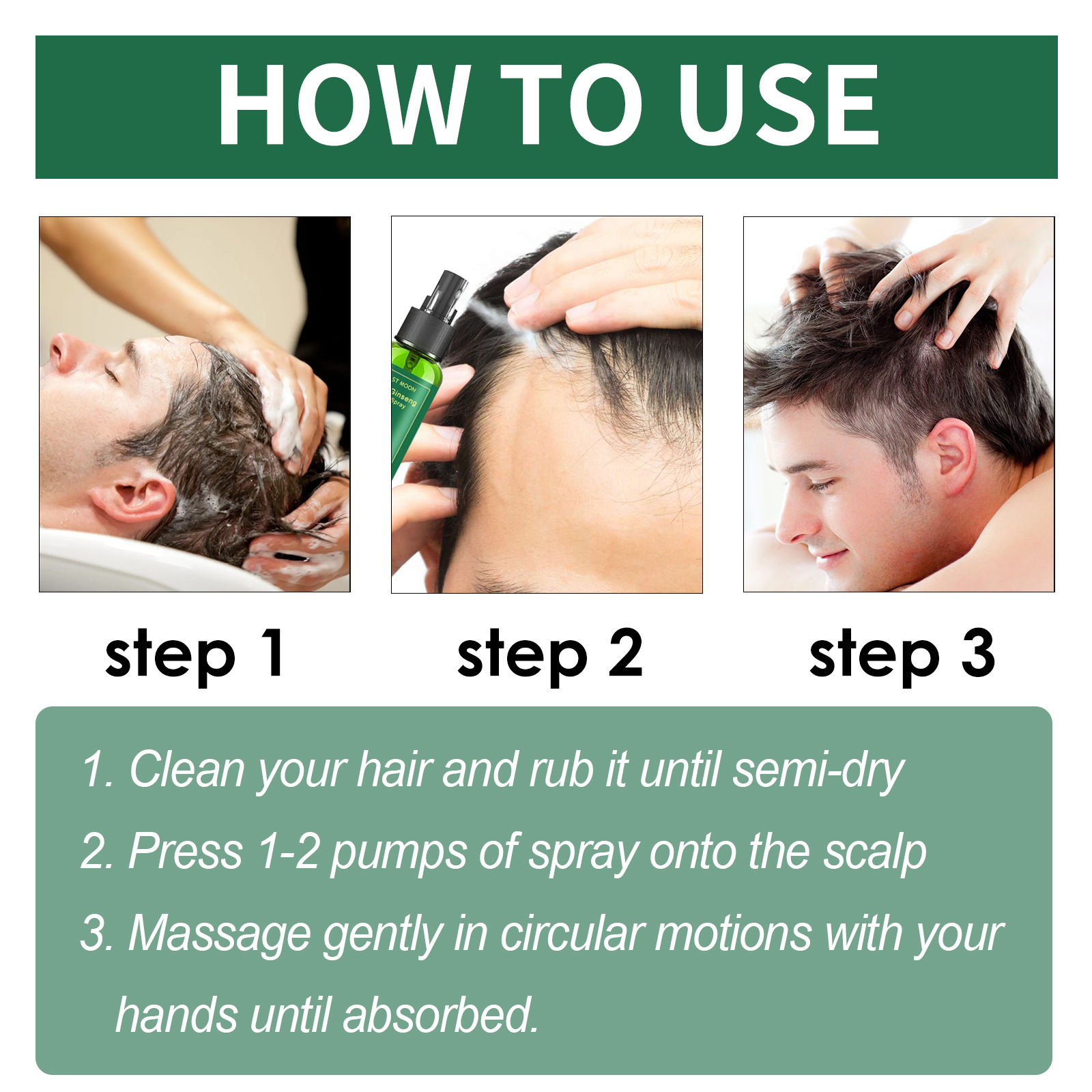 Cheveux denses East Moon pour prévenir la perte, hydratation ferme, cheveux forts et épais, massage du cuir chevelu, spray de soin capillaire_voghion.com