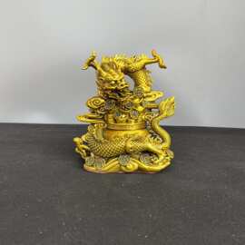 黄铜盘龙纳财摆件聚宝盆元宝龙吉祥物办公室客厅桌面装饰品五爪龙