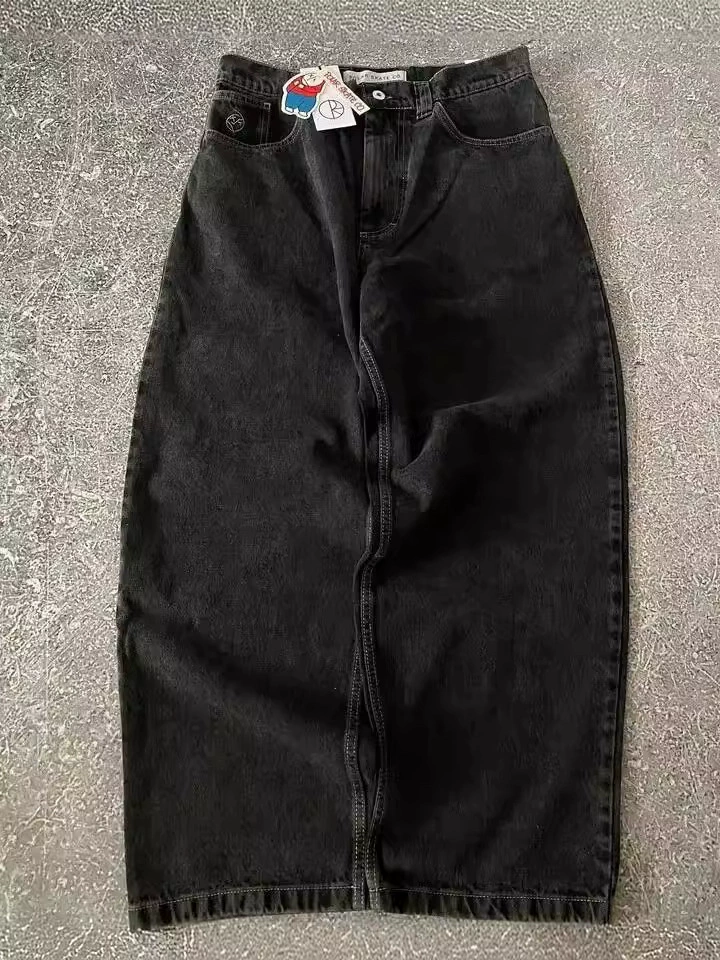 Уличная одежда Полярный мальчик джинсы Харадзюку готический хип-хоп мультфильм вышивка свободные джинсы