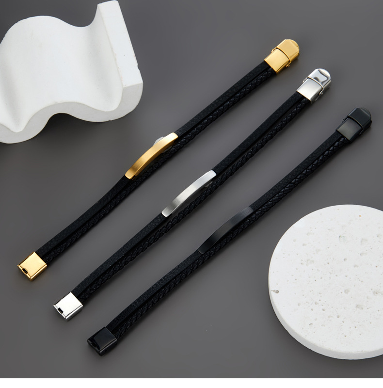17g Weight wristband, Bracelets, Bangle Classification Leather Rope Chain Material 1 Piece Quantity Men's Retro Wristband Bracelets Bangle Customization Laser Engraving Solid Color Horse 304 Stainless Steel Iron Braid Men Cord & Leather Bracelets