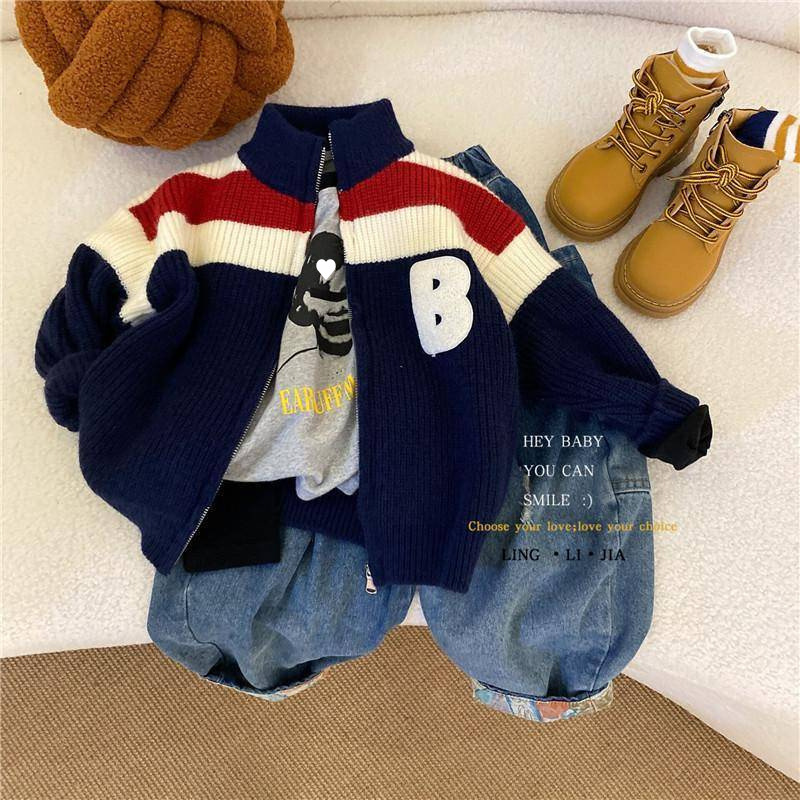 Children's knitted demi-season jacket for boys