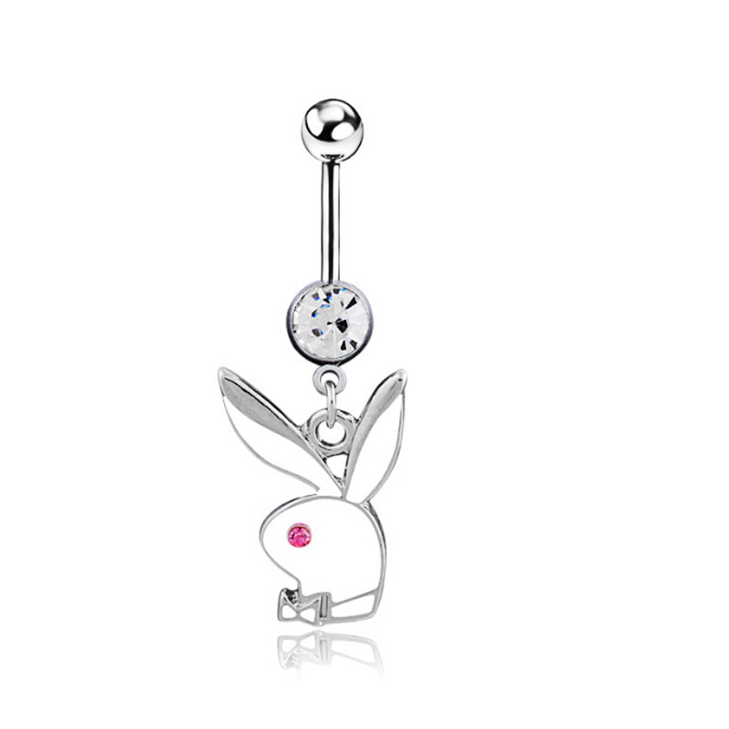 Simple Style Rabbit Stainless Steel Plating Inlay Artificial Gemstones Women's Belly Ring display picture 3